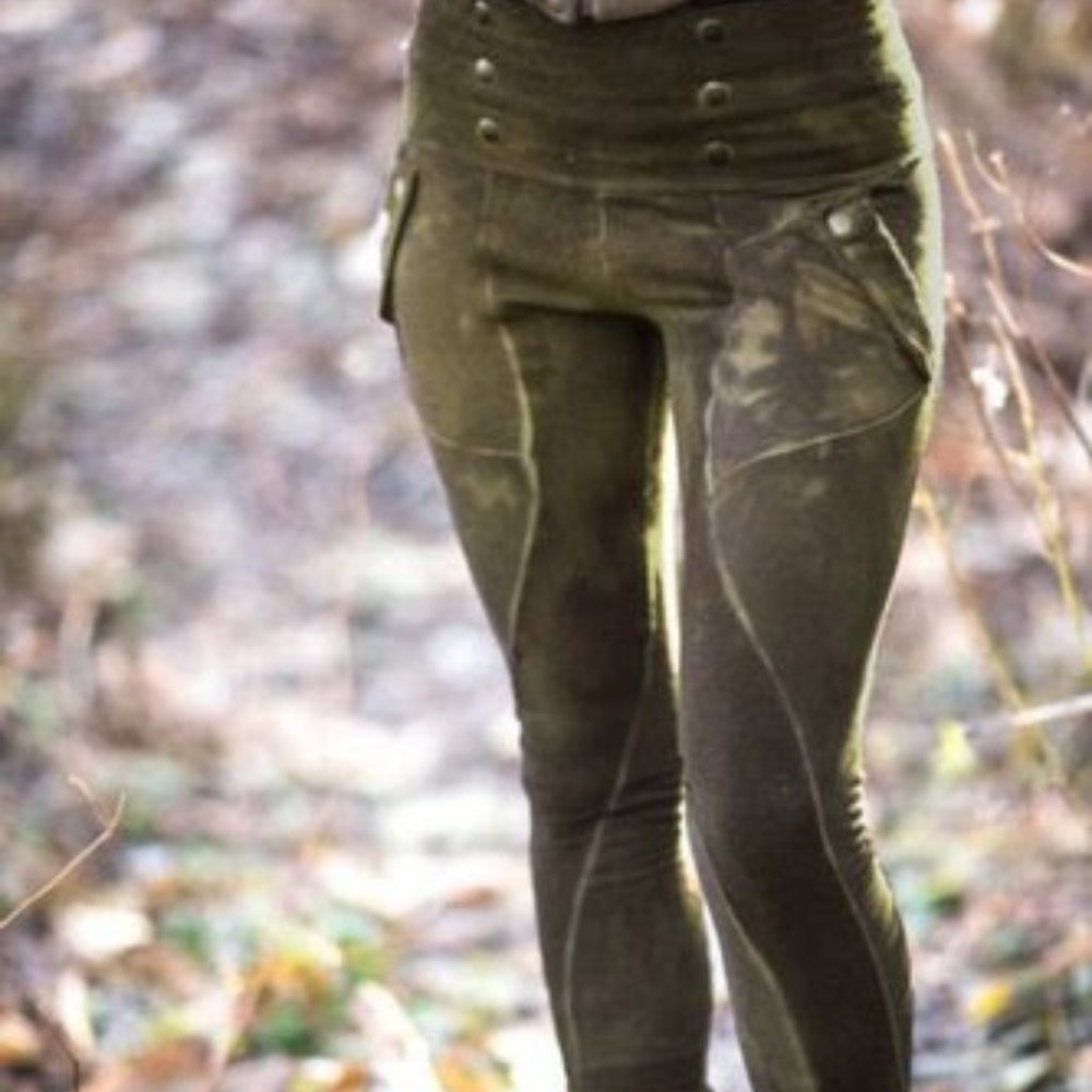 KHAKI GREEN color Plain Cotton-Blend Pants 1x Size